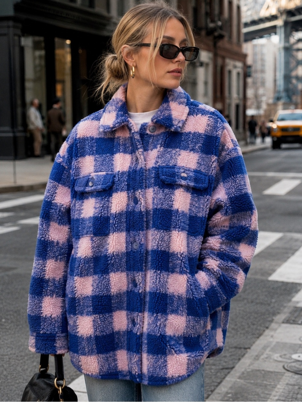 Stand Studio NWOT US 4 French 36 Blue Pink Sherpa Teddy Jacket Sabi Revolve Wool